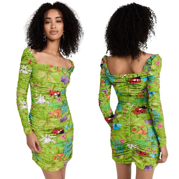 ALIÉTTE Floral Ruched Mini Dress 4 Green NEW - Picture 11 of 11